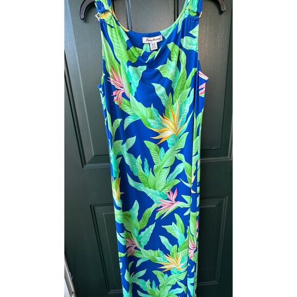 Tommy Bahama Maxi Dress Blue Tropical Floral Sleeveless Size M Resort Cruise - Picture 1 of 7
